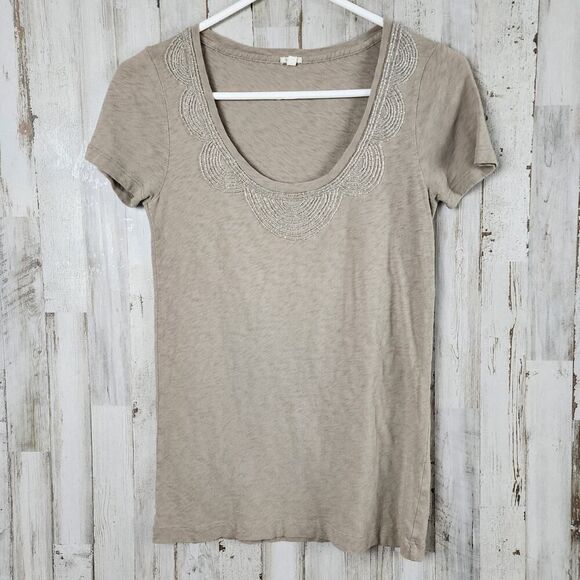 J. Crew Beaded Tee Shirt Tan Size Small - Picture 1 of 11